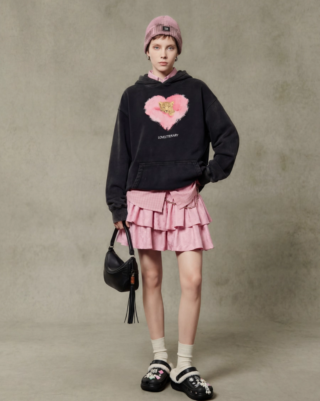 Heart Tiger Retro Hoodie / Pink Mini Skirt LLA0594