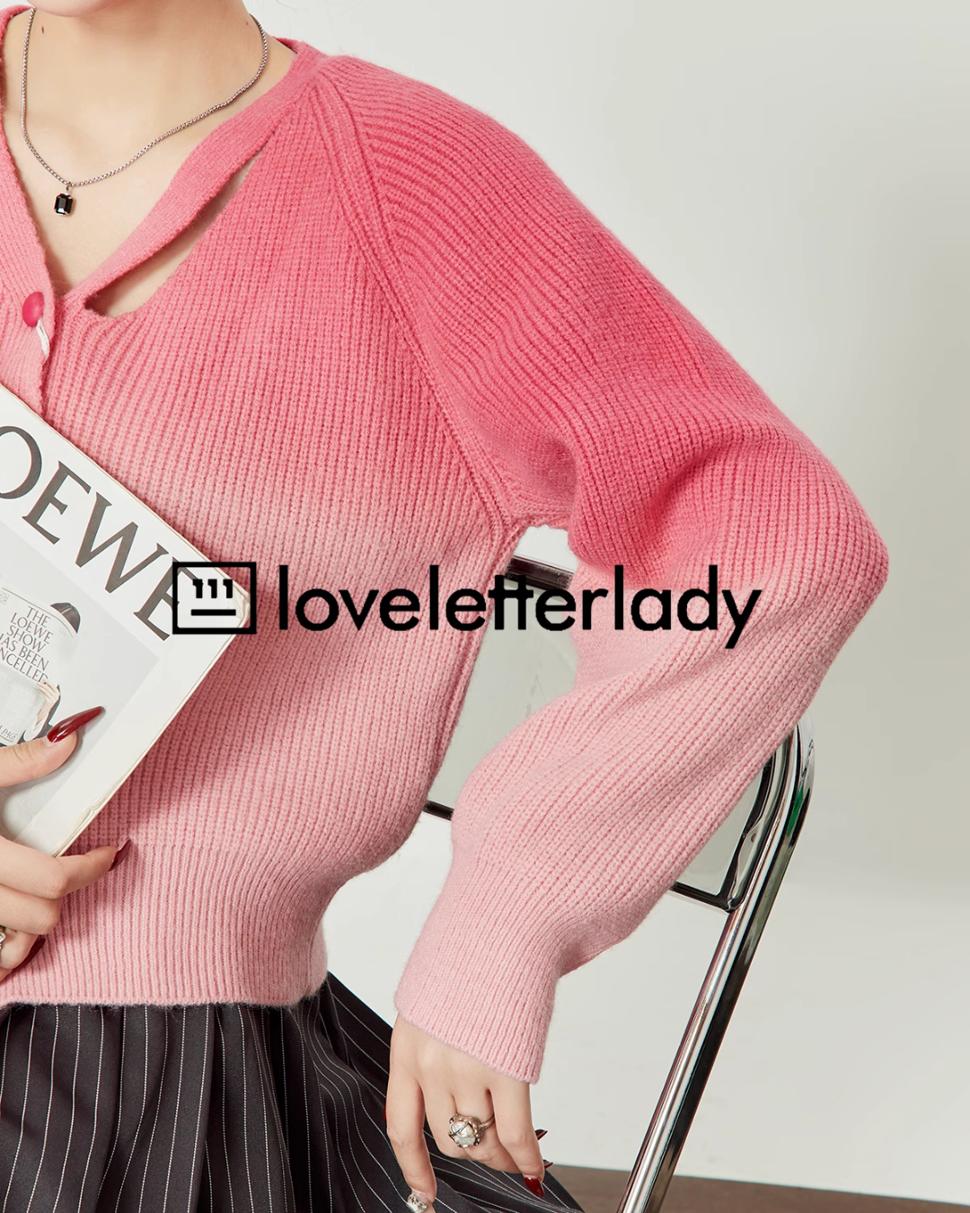 Pink Gradient Knit Cardigan LLA0417