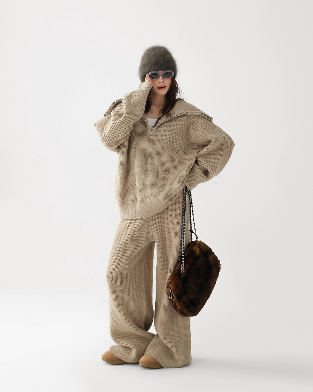 Half-Zip Knit Top / Loose Wide Pants ACS0336