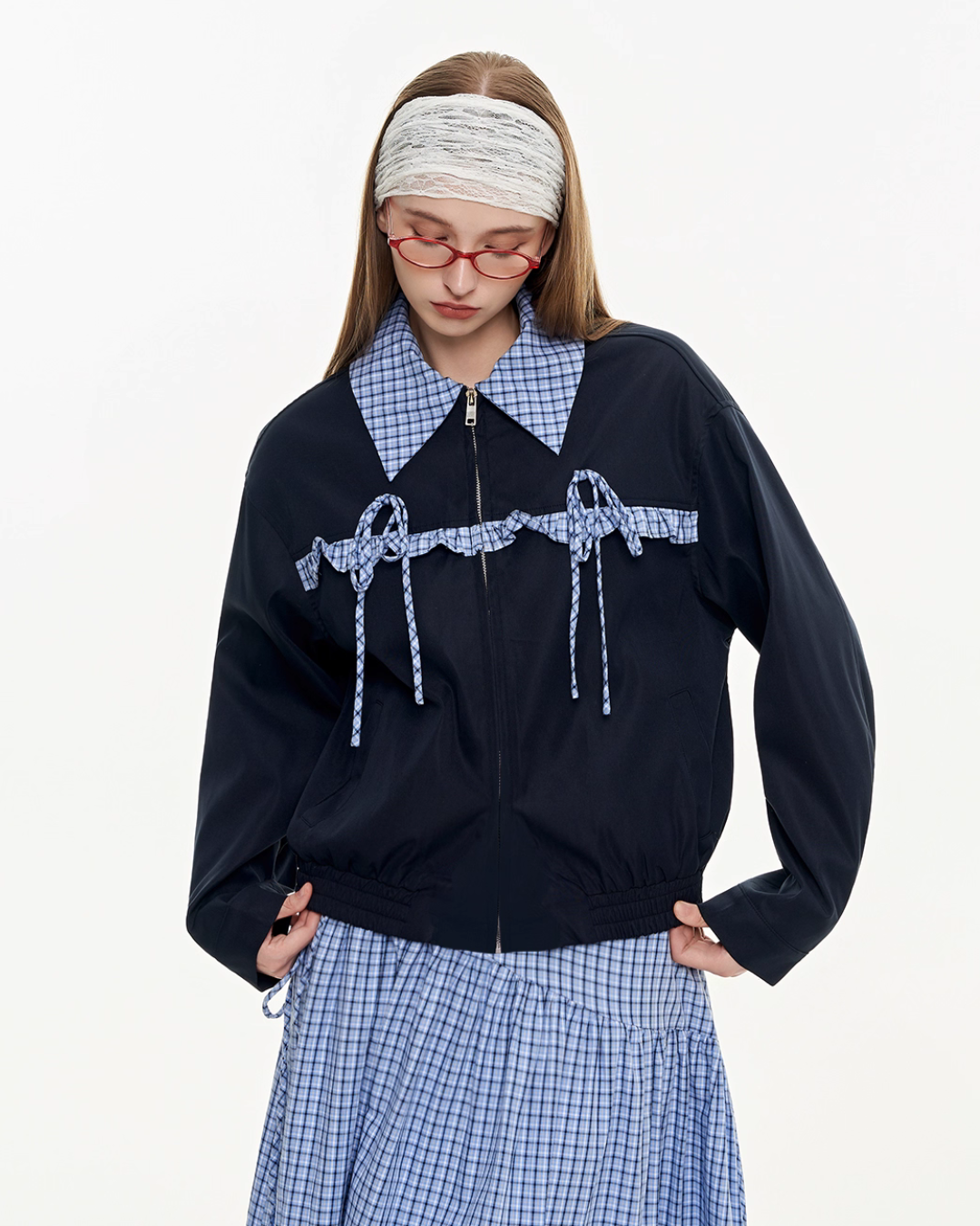Retro Check Patchwork Jacket / A-Line Skirt MDB0011