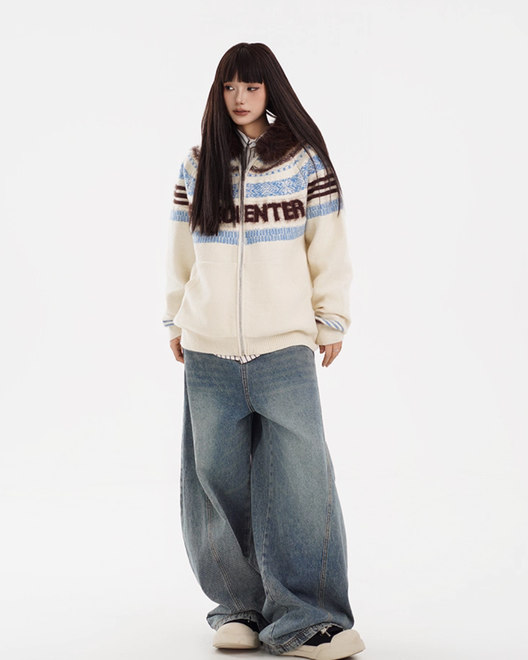 Fur Hood Retro Knit Cardigan FEC0002