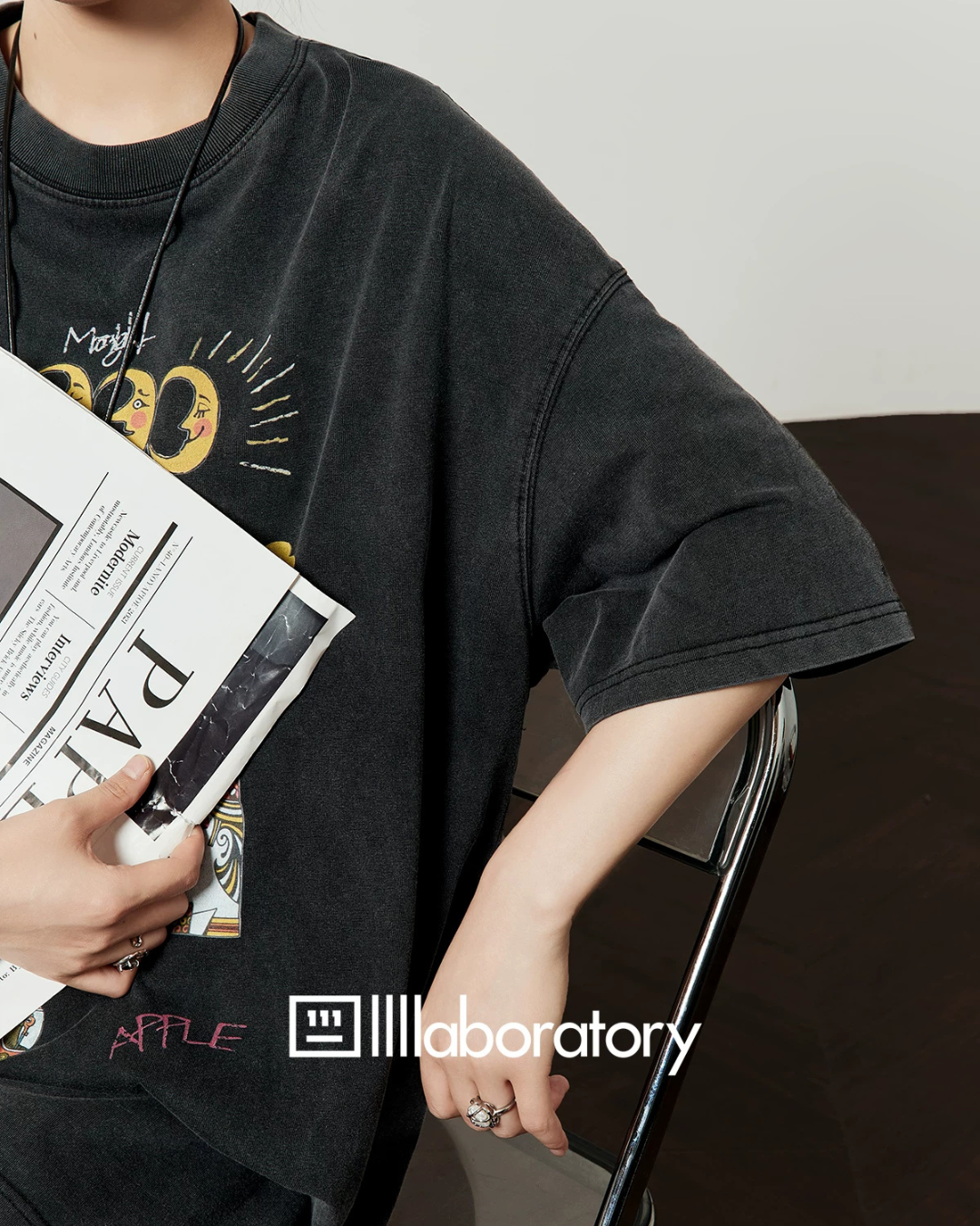 Vintage Print Short-Sleeve T-Shirt / Sweat Long Skirt LLA0653