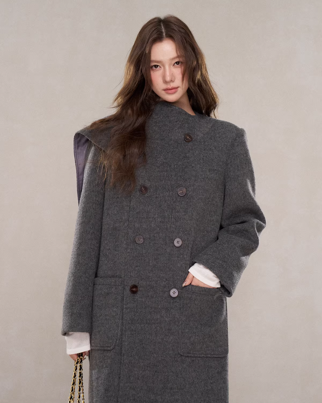 Scarf Collar Double Breasted Wool Coat WDB0003