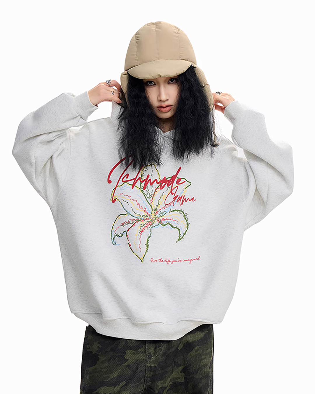 Flower Motif Loose Hoodie ICM0076