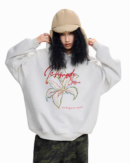 Flower Motif Loose Hoodie ICM0076
