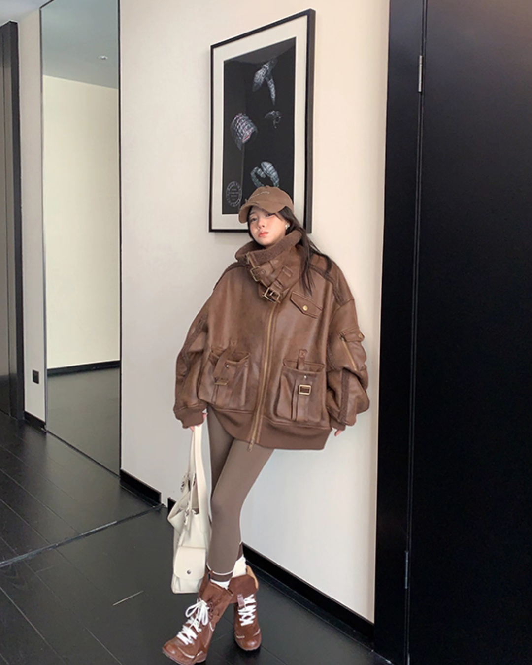 Vintage Leather Faux Fur Jacket YLS1005