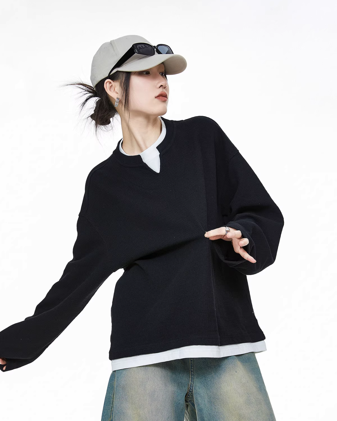 Henry Neck Long Sleeve Top ICM0078