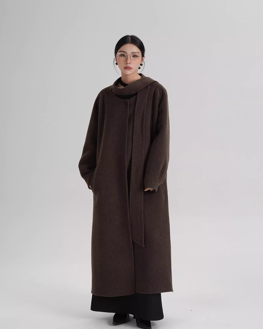 Tie Collar Long Coat SRS0384