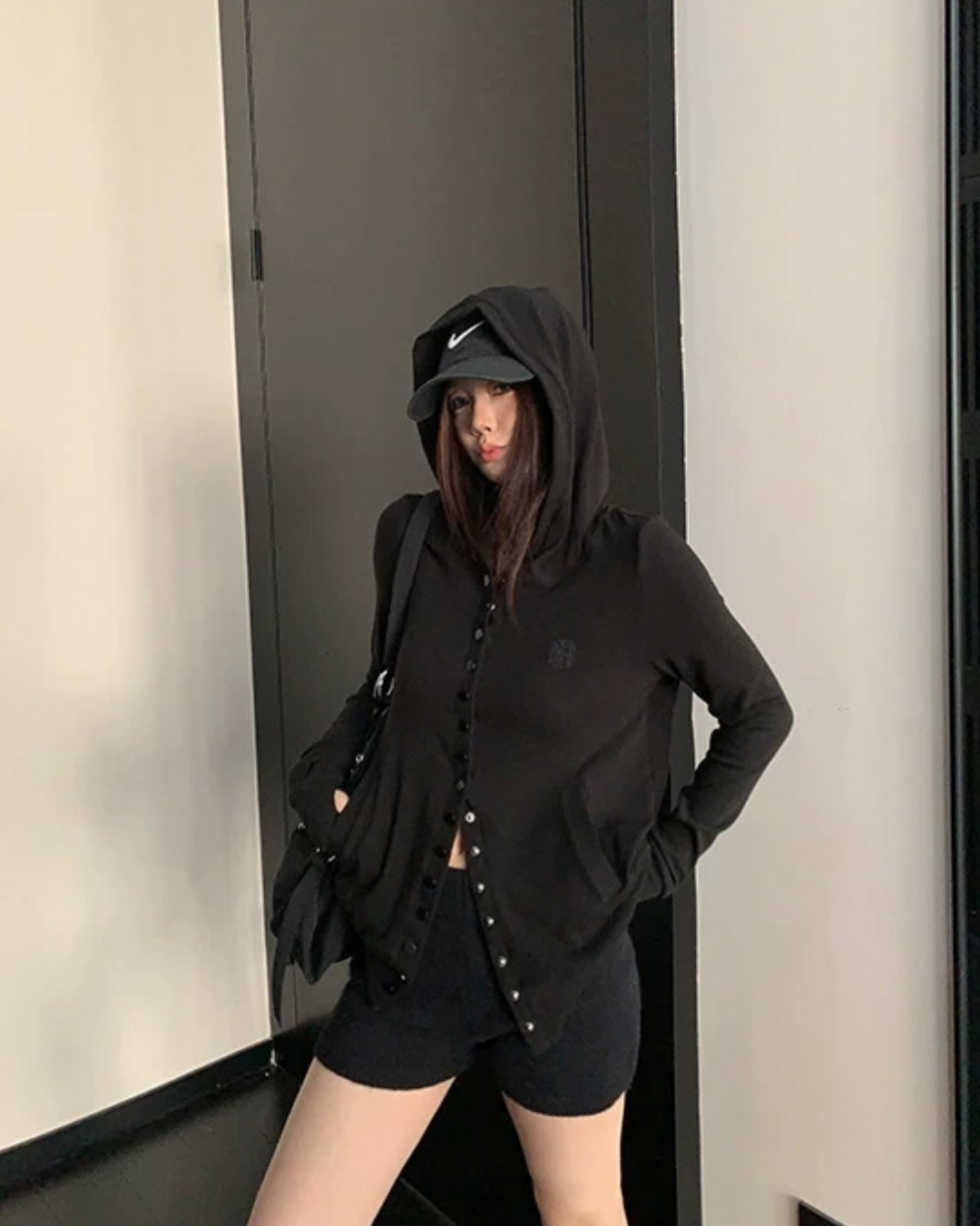 Snap Button Hooded Cardigan YLS1039