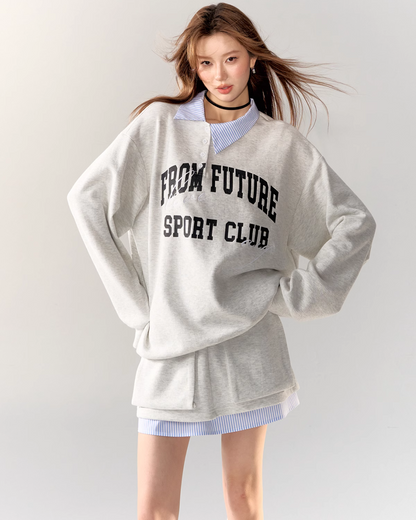 Retro Preppy Collar Sweat Tops / Mini Skirt ASG0009