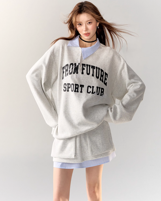 Retro Preppy Collar Sweat Tops / Mini Skirt ASG0009