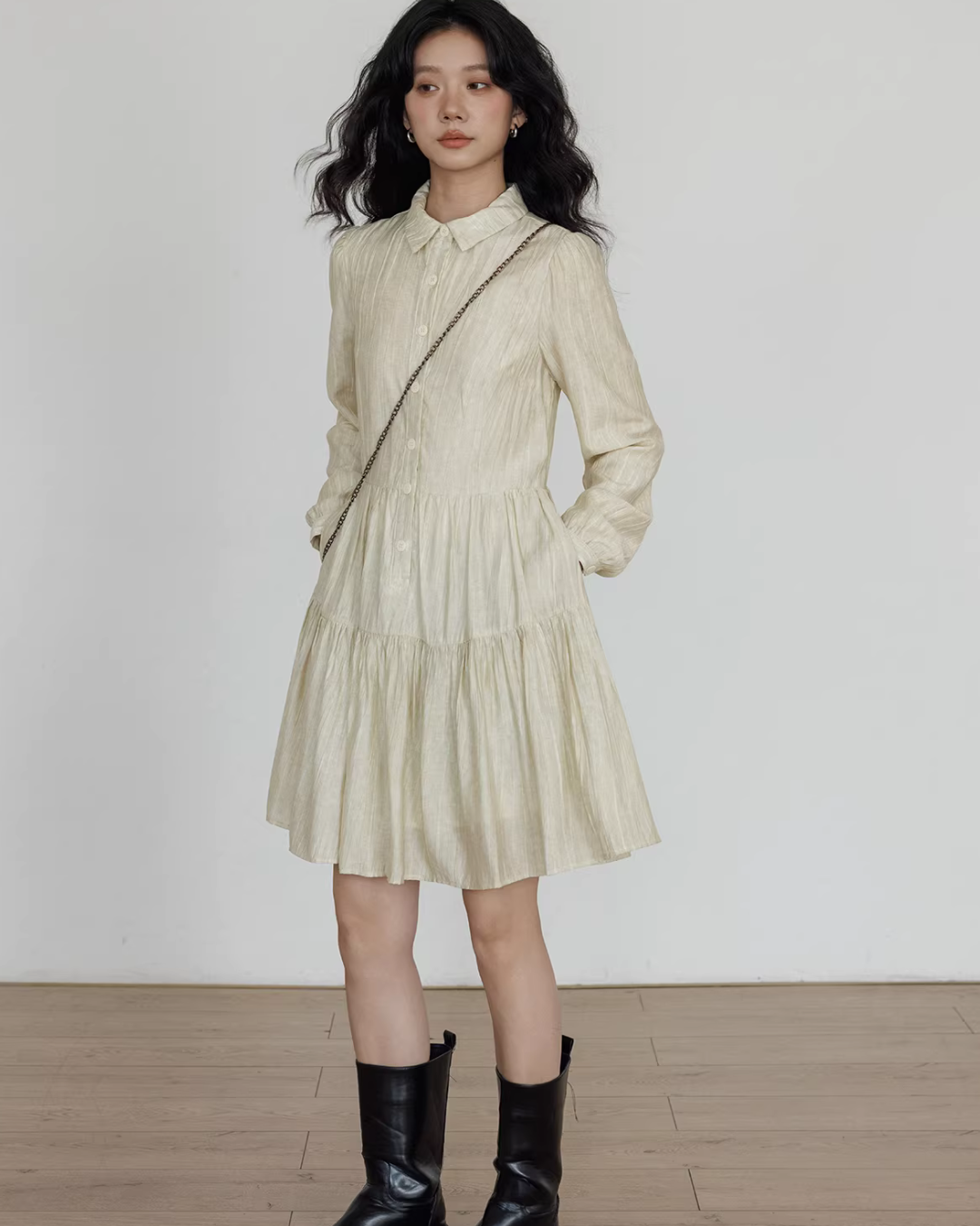 Polo Collar Long-Sleeve Dress VAS0190