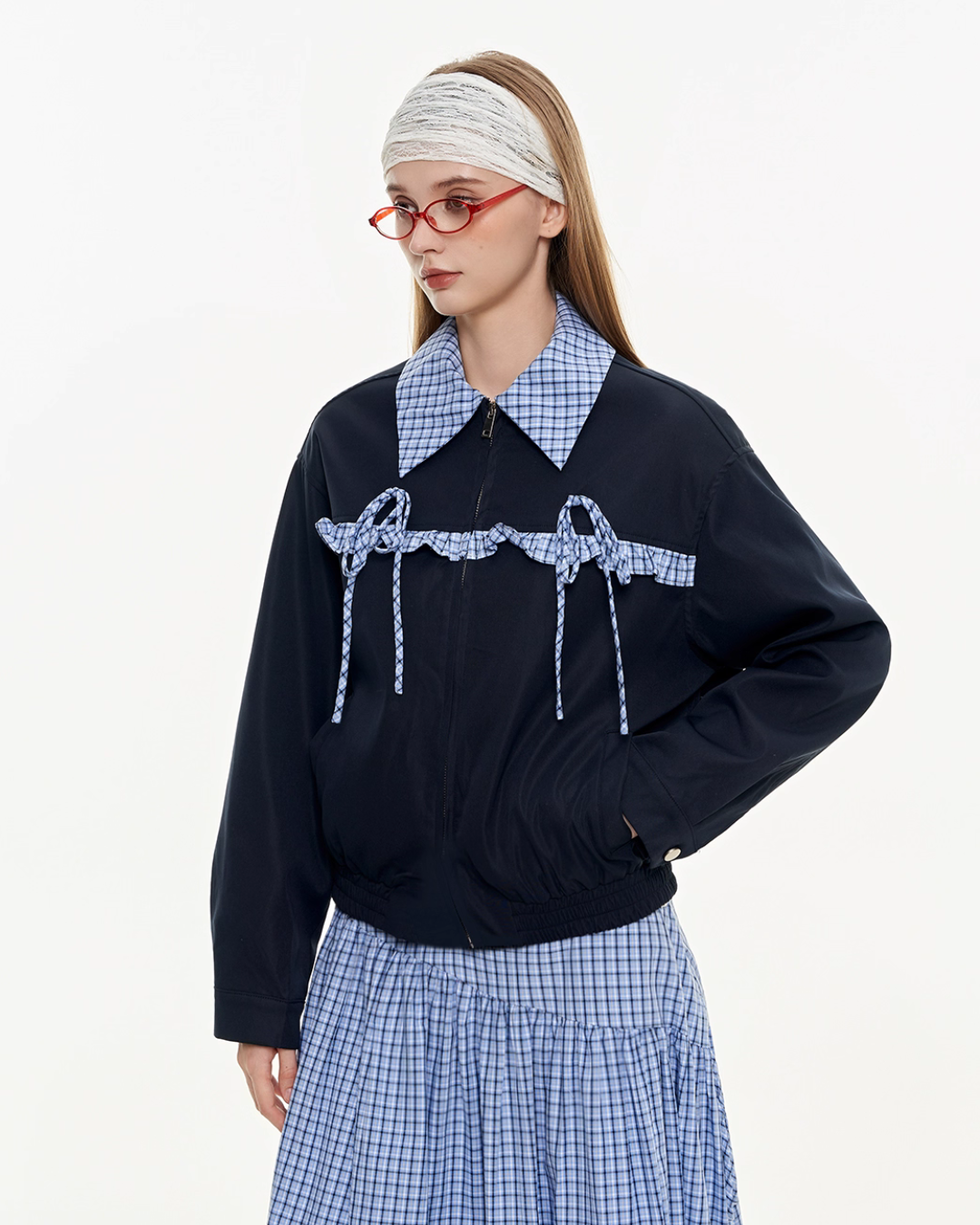 Retro Check Patchwork Jacket / A-Line Skirt MDB0011