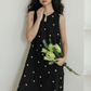 Flower Embroidery Pearl Button Long Dress VAS0203