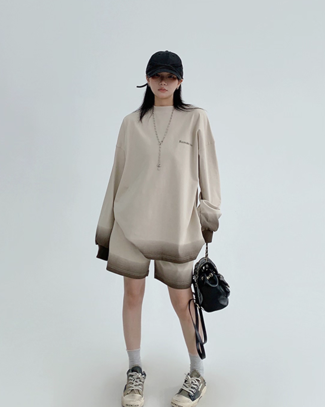 Gradient Loose Long Sleeve Top / Half Pants YLS0885