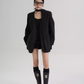 Collarless Wool Coat with Choker SRS0393