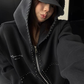 Studded Design Hooded Zip Jacket YLS1033