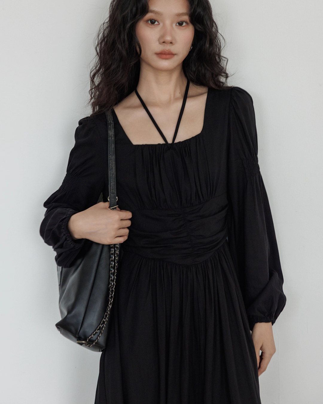 Linen Long-sleeve Slim Dress VAS0155