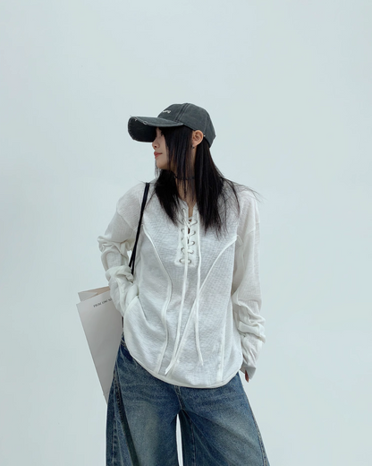 Lace Up Long Sleeve Top YLS0816