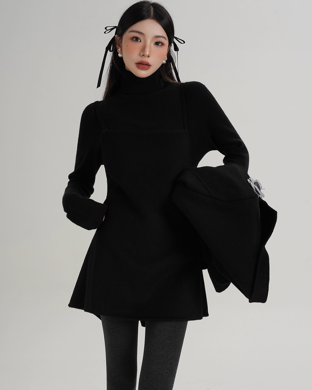 Rose Motif Wool Jacket / Cami Knit Dress SRS0386