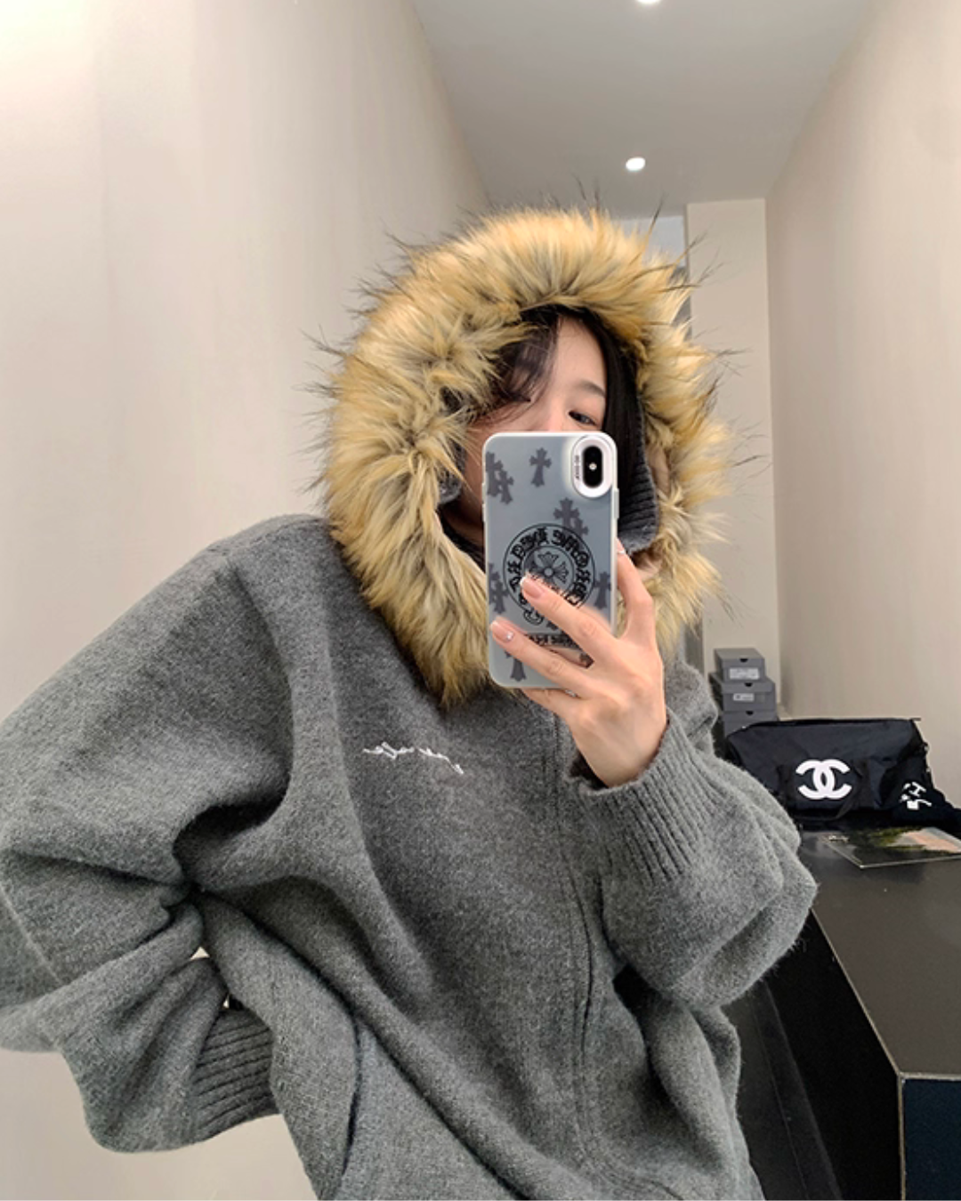 Fur Hood Knit Hoodie YLS0979