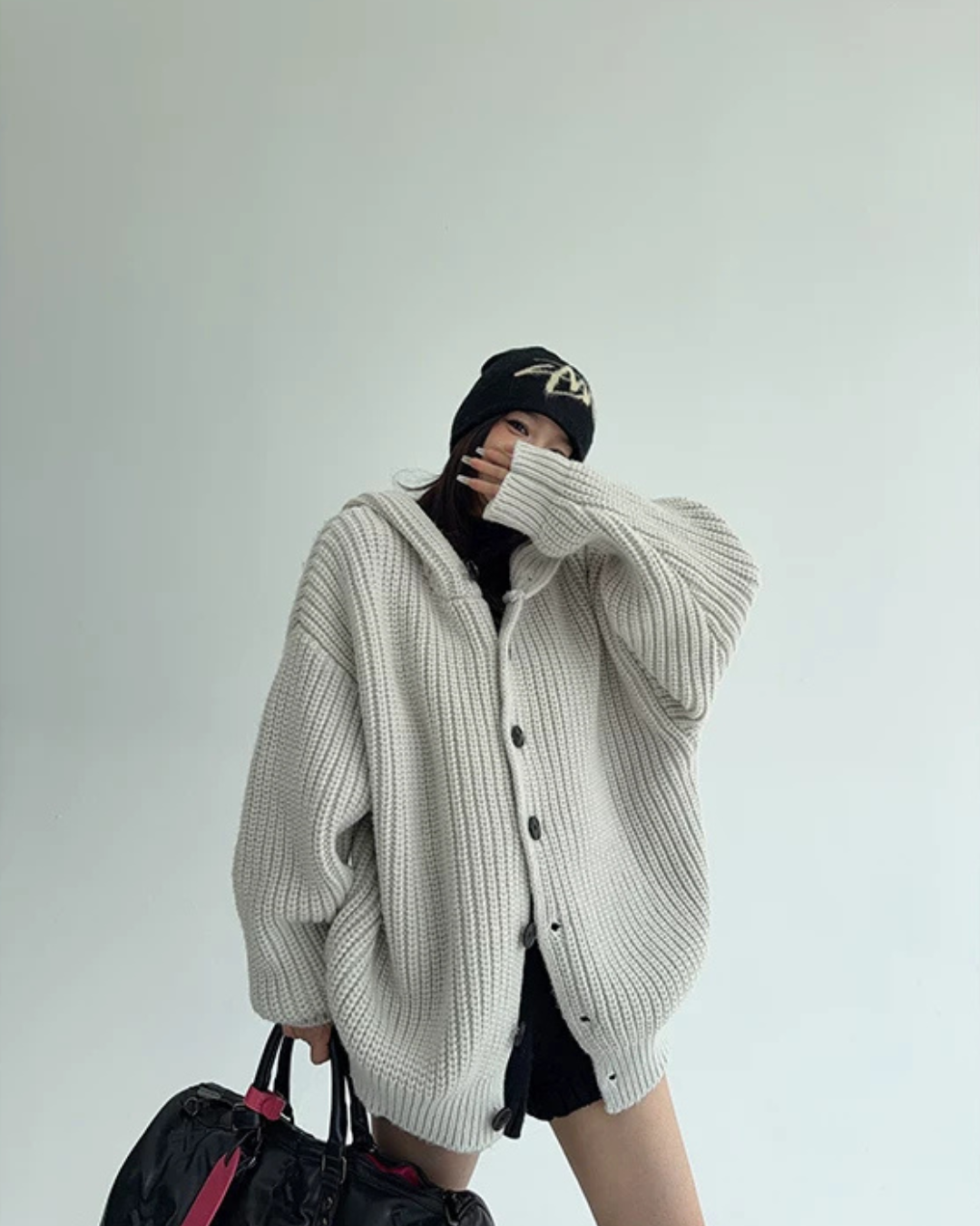 Oversized Hooded Knit Cardigan YLS1059