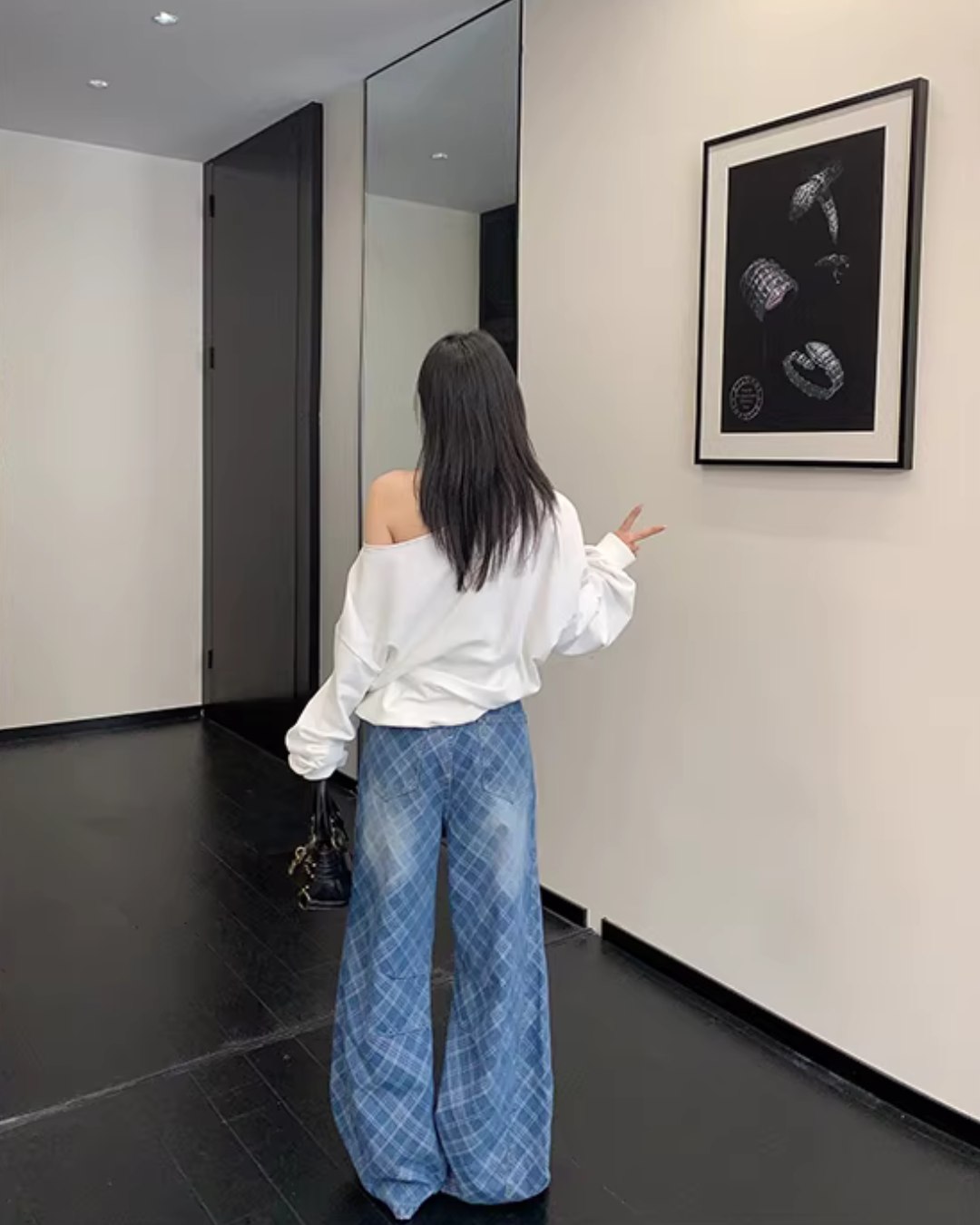 Plaid Wide-Leg Jeans YLS1019