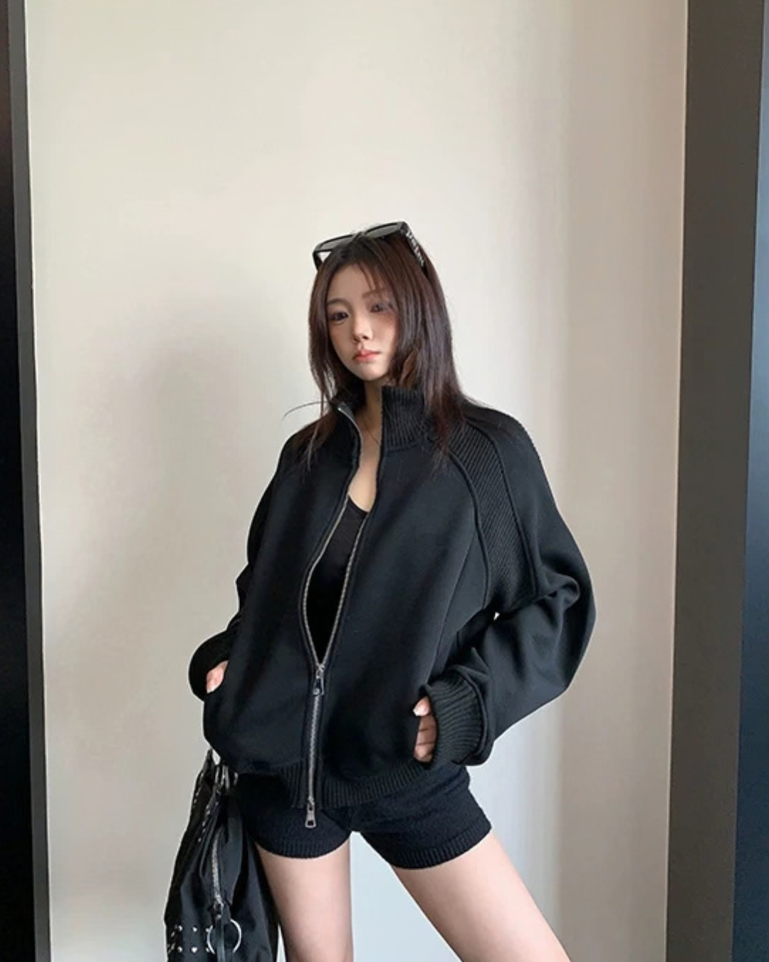 Rib-Knit Switch Zip-Up Blouson YLS1056