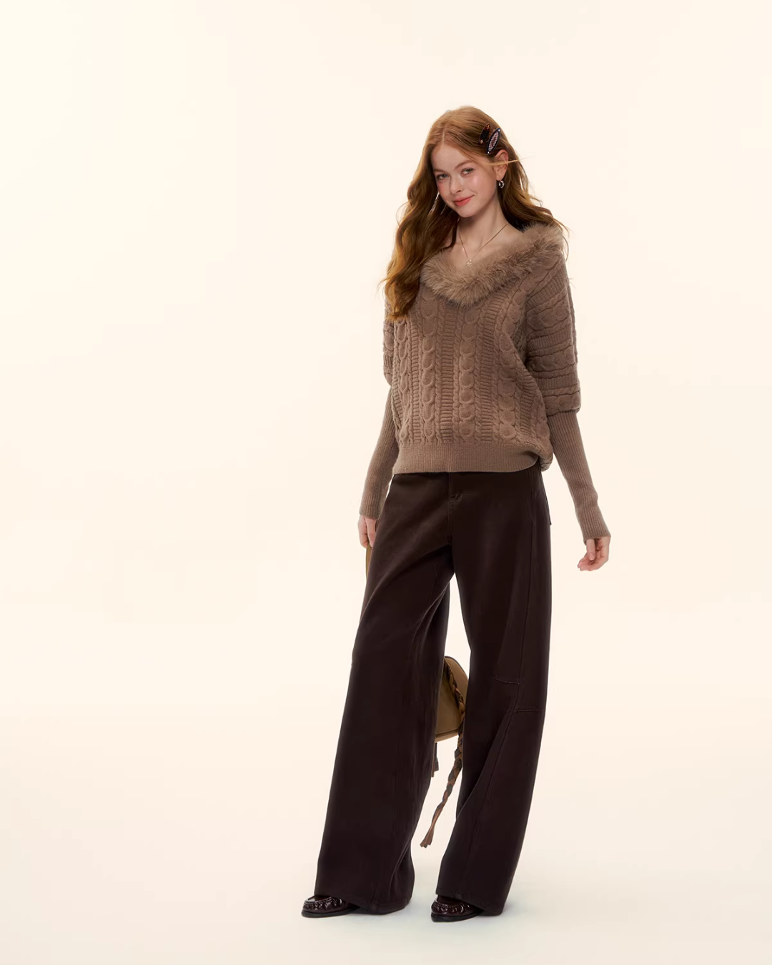 Fur Collar Cable Knit Top ASG0077