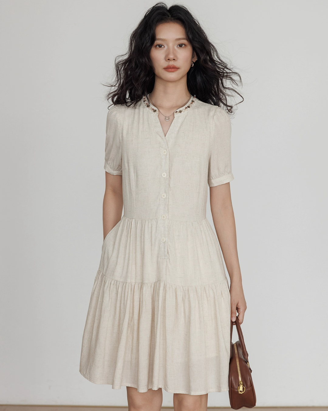 V-Neck Short Sleeve Dress VAS0135