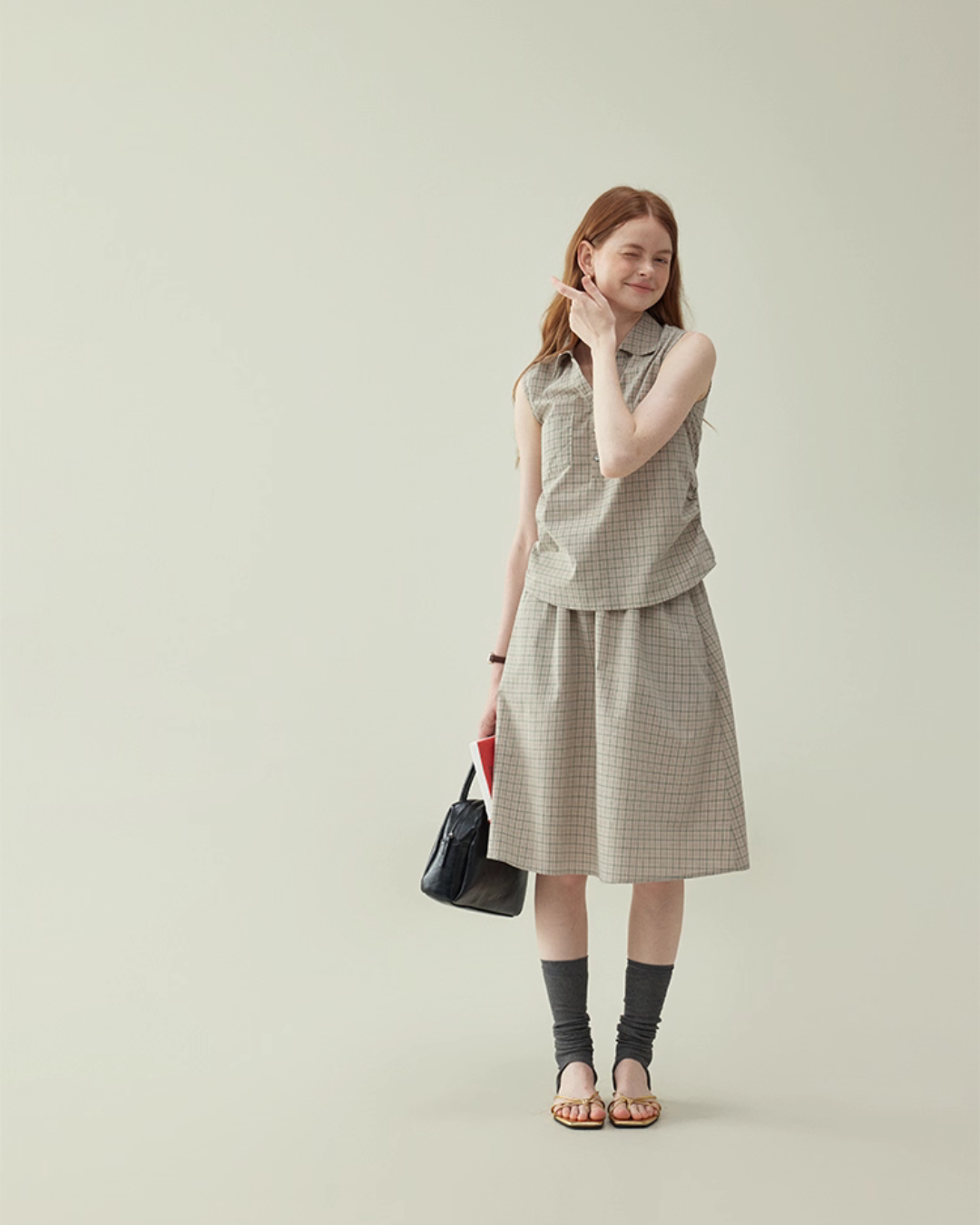 Retro Plaid Sleeveless Shirt / Long Skirt AMU0025