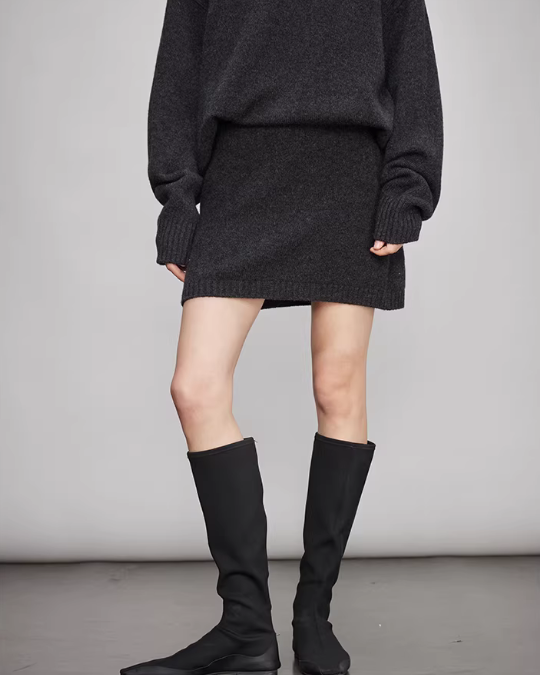 Sheep Wool Pullover Knit Top / Waist Short Skirt TEO0004