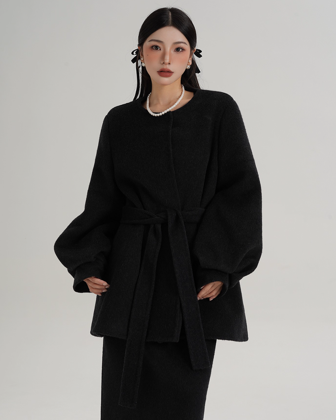 Collarless Belt Coat SRS0374