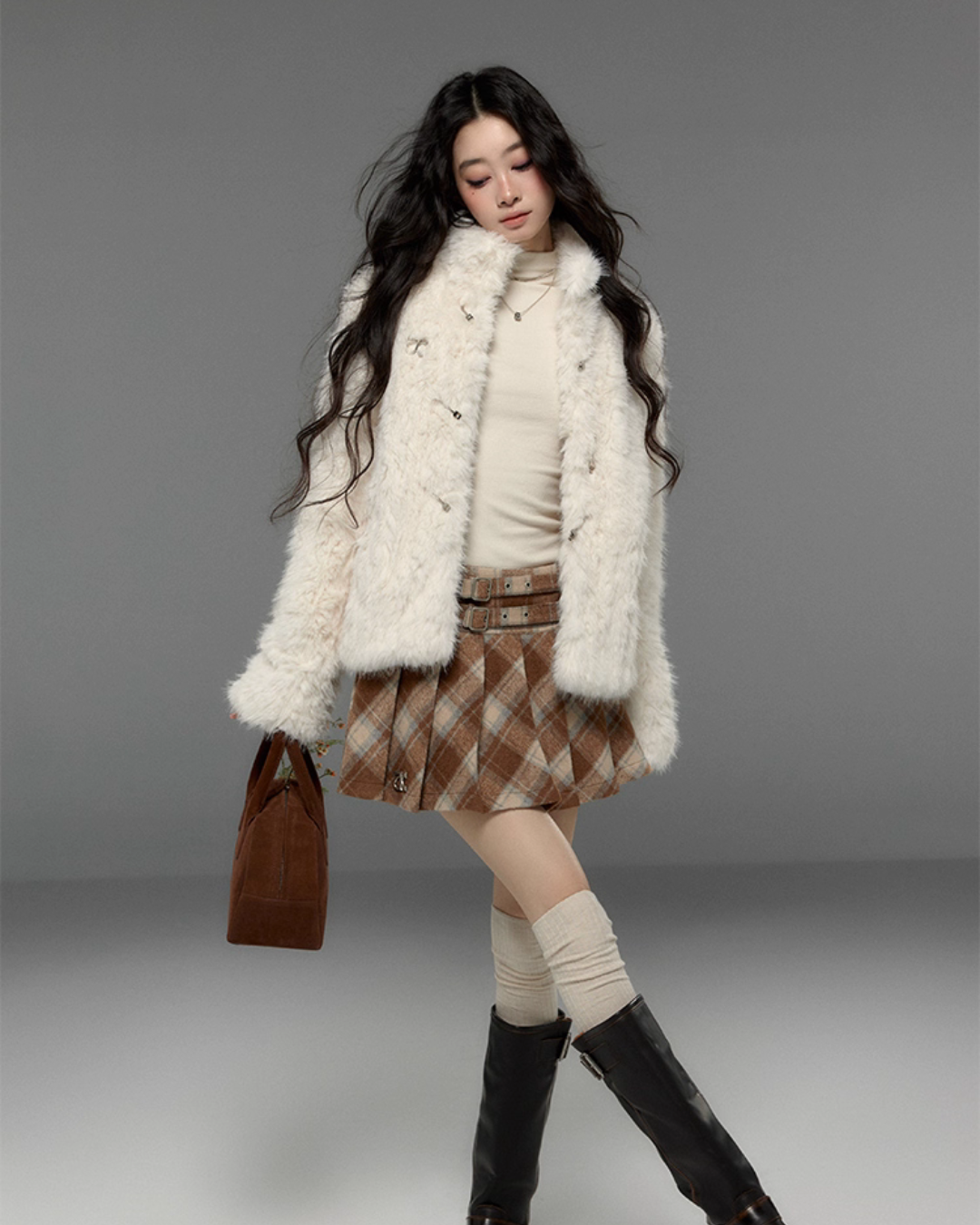 Stand Collar Fluffy Fur Jacket TRK0009