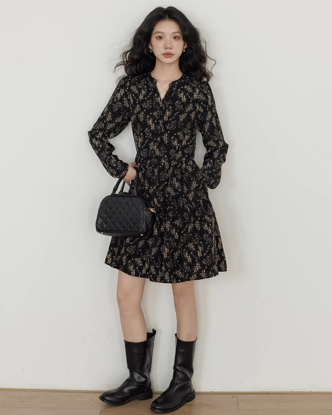 V-Neck Printed Waist Shirt Dress VAS0194