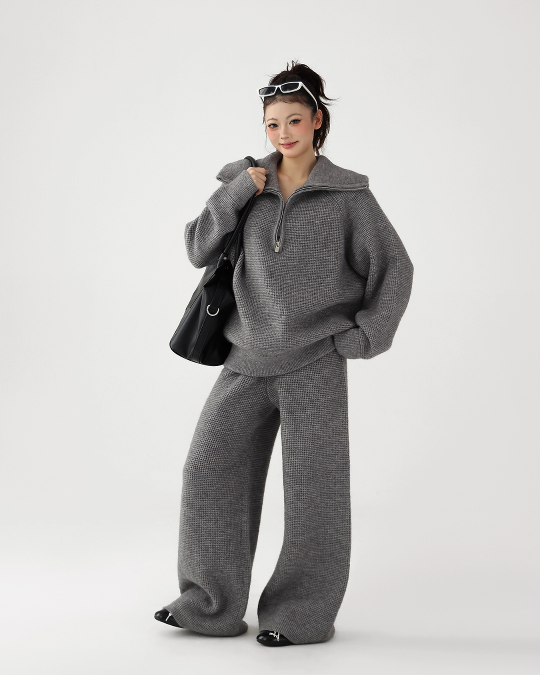 Half-Zip Knit Top / Loose Wide Pants ACS0336