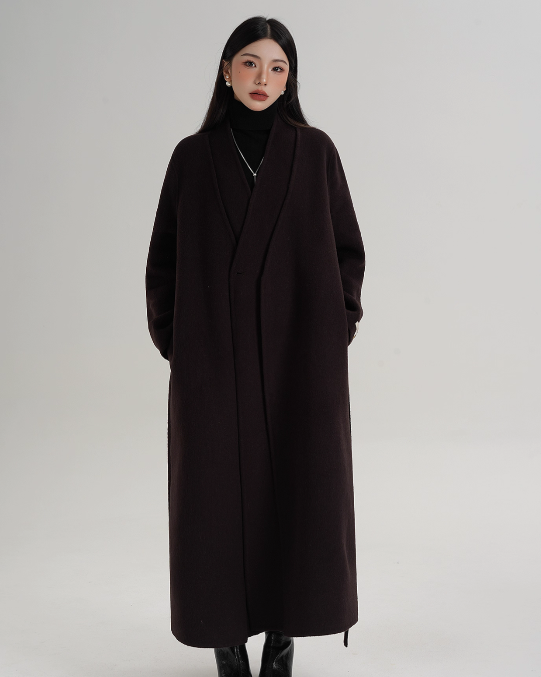 V-Neck Wool Long Coat SRS0387