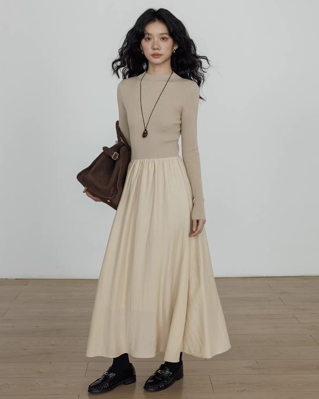 Mock Neck Top Docking Flare Skirt VAS0183