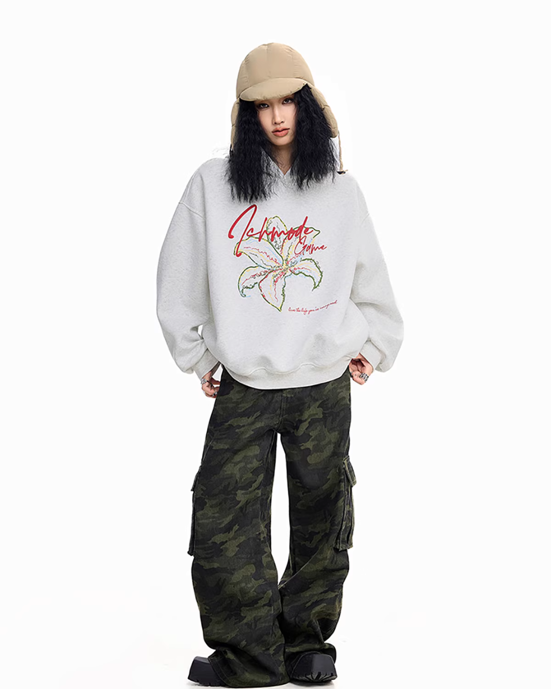 Flower Motif Loose Hoodie ICM0076