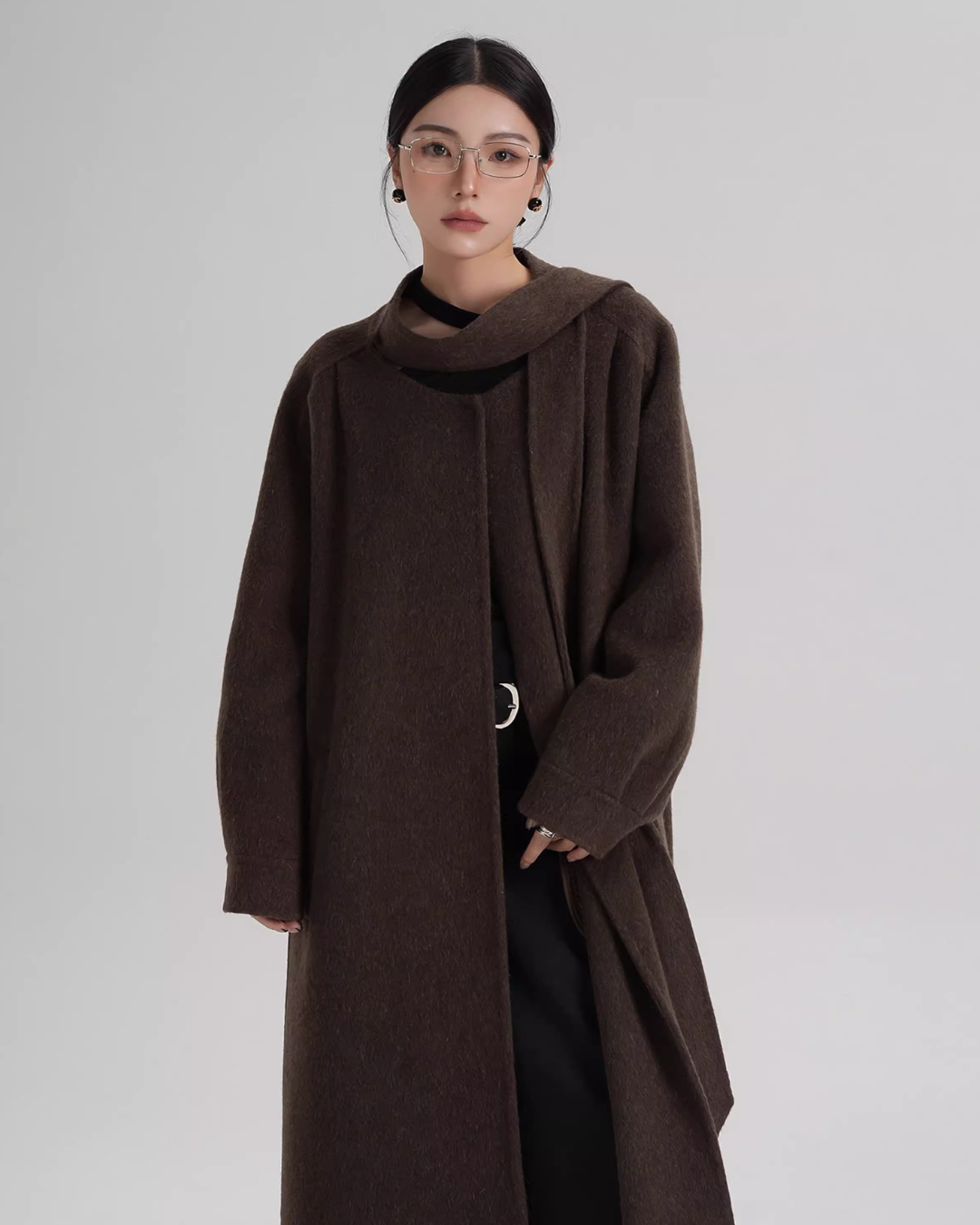 Tie Collar Long Coat SRS0384