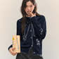 Dog Embroidery Round Neck Knit Cardigan ASG0070