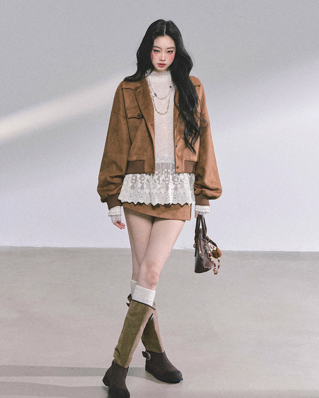 Wool Blazer Jacket/Mini Skirt/Frill Lace Blouse LAS0042