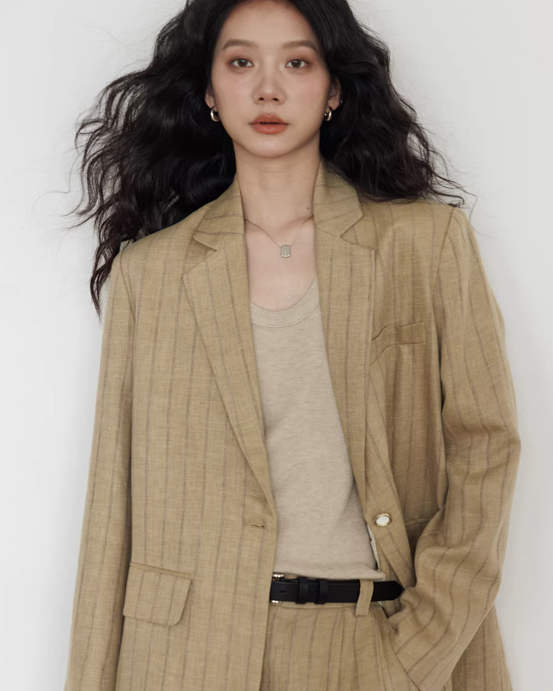 Stripe Design Blazer Jacket / Casual Wide Pants VAS0189