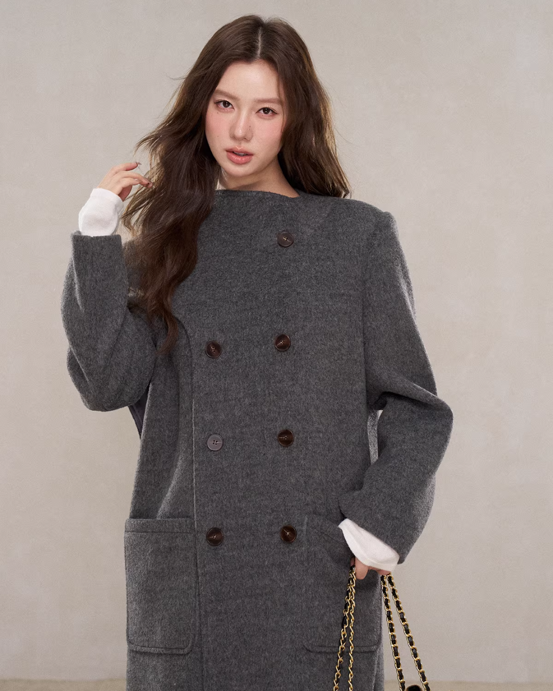 Scarf Collar Double Breasted Wool Coat WDB0003
