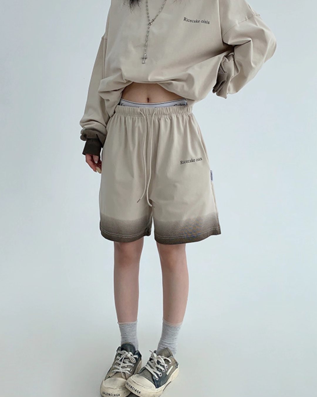 Gradient Loose Long Sleeve Top / Half Pants YLS0885