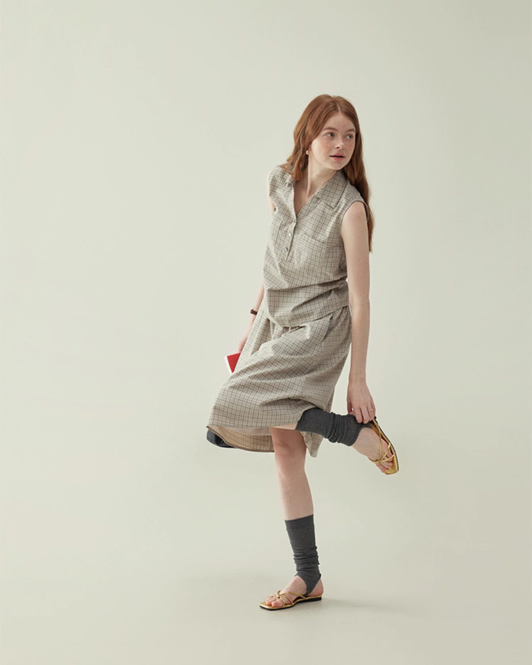 Retro Plaid Sleeveless Shirt / Long Skirt AMU0025