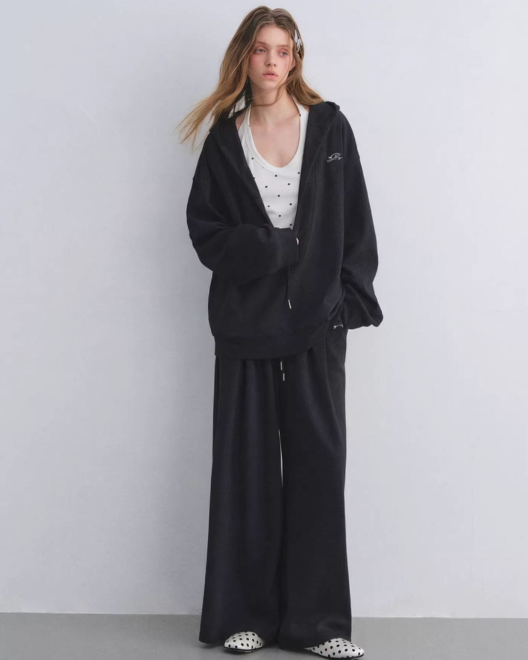 Polka Dot Vest V-Neck Hoodie / Loose Casual Sweatpants ASG0080