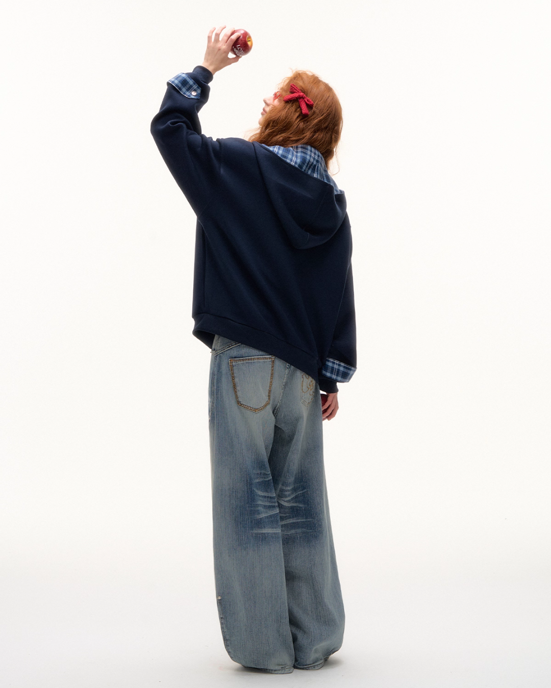 Plaid Patched Hood Jacket / Long Sleeve Top / Denim Pants ASG0048