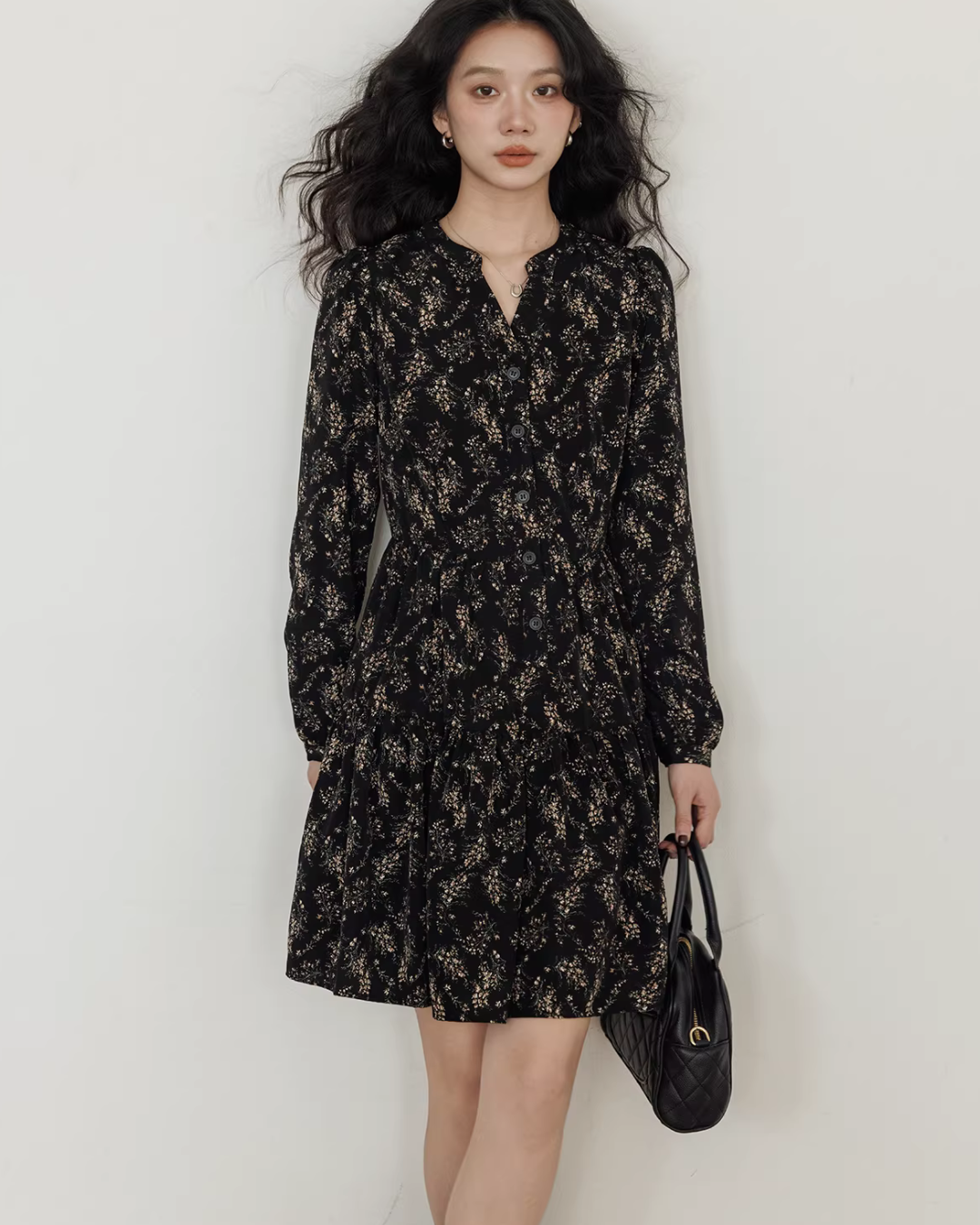V-Neck Printed Waist Shirt Dress VAS0194