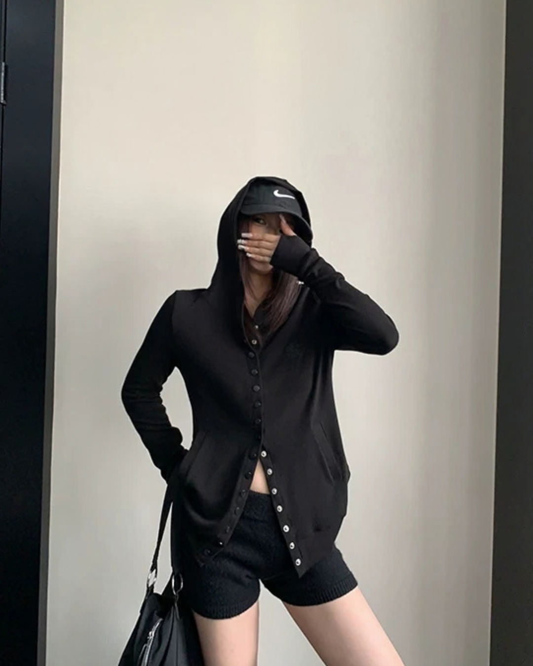 Snap Button Hooded Cardigan YLS1039
